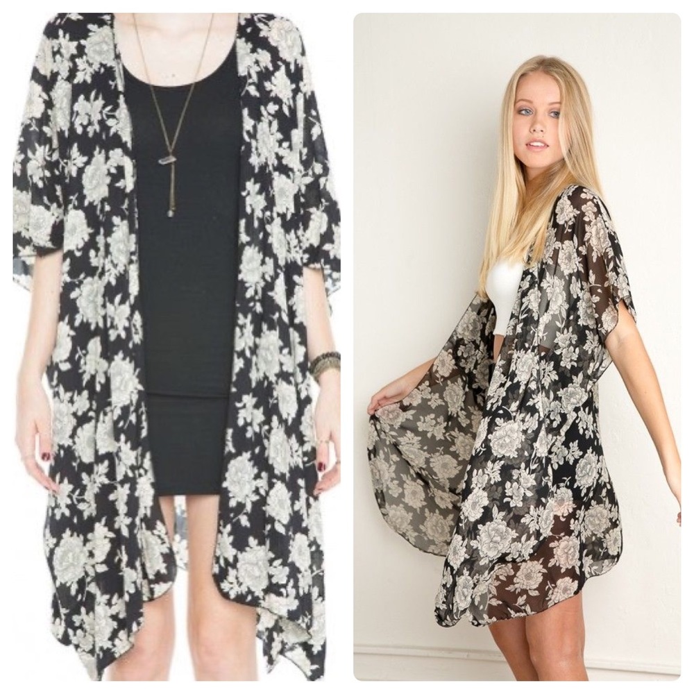 Black Floral Kimono